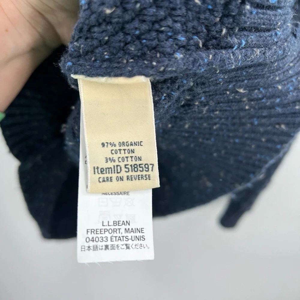 LL Bean classic Navy Blue Sprinkle specked Chunky cable Knit Sweater‎ preppy L